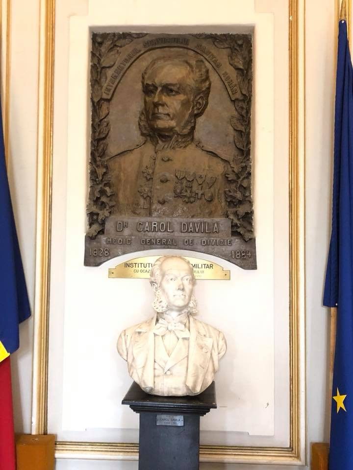 Carol Davila's bust and bas-relief, Carol Davila University of Medicine and Pharmacy, Bucharest (by Adrian Thomas).jpg